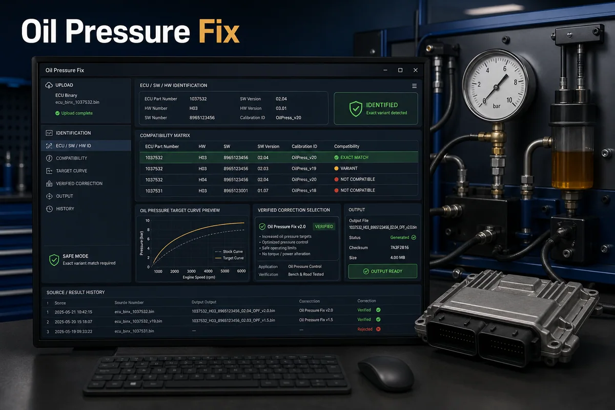 TuningSuite Oil Pressure Fix — product workflow visual
