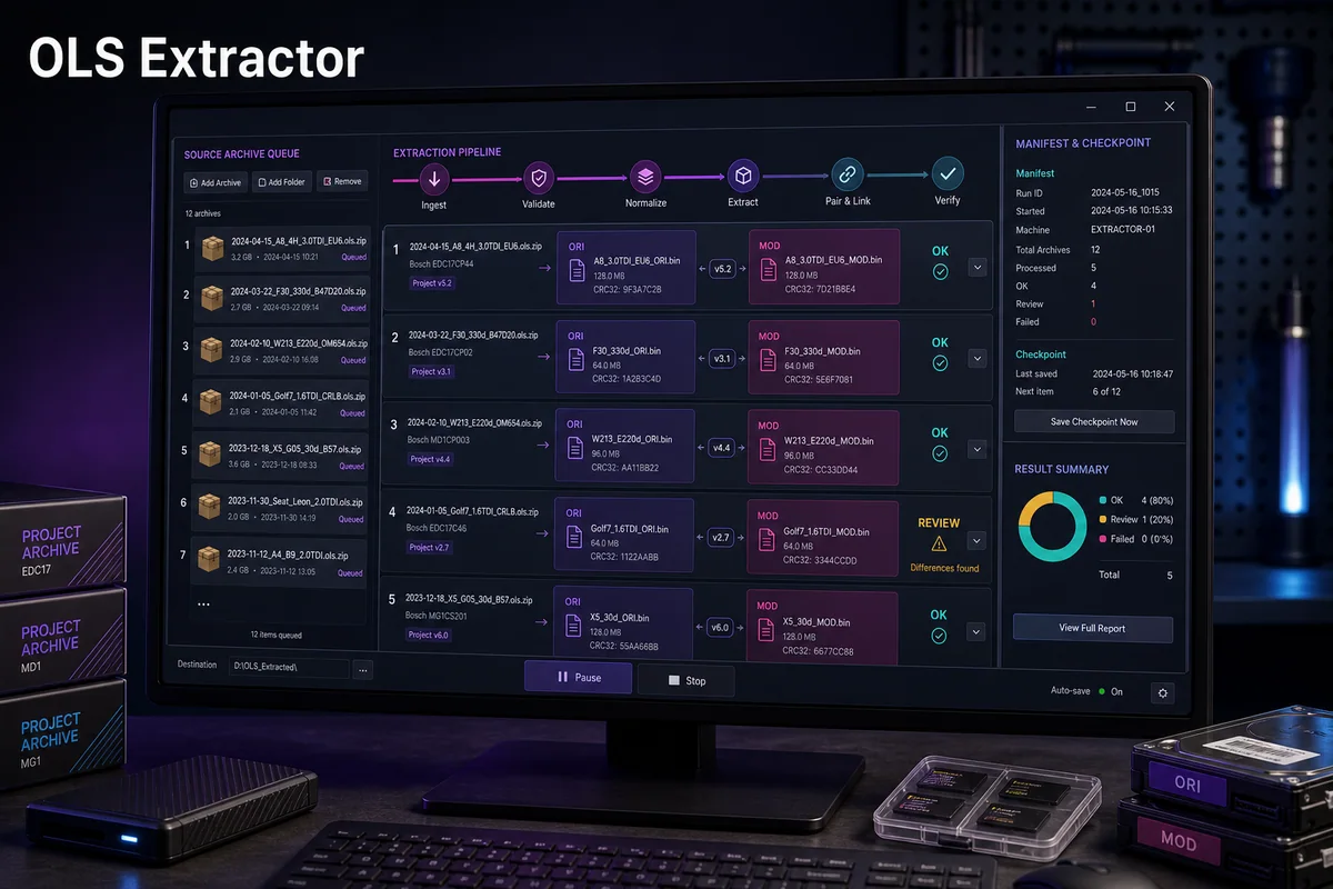 TuningSuite OLS Extractor — product workflow visual