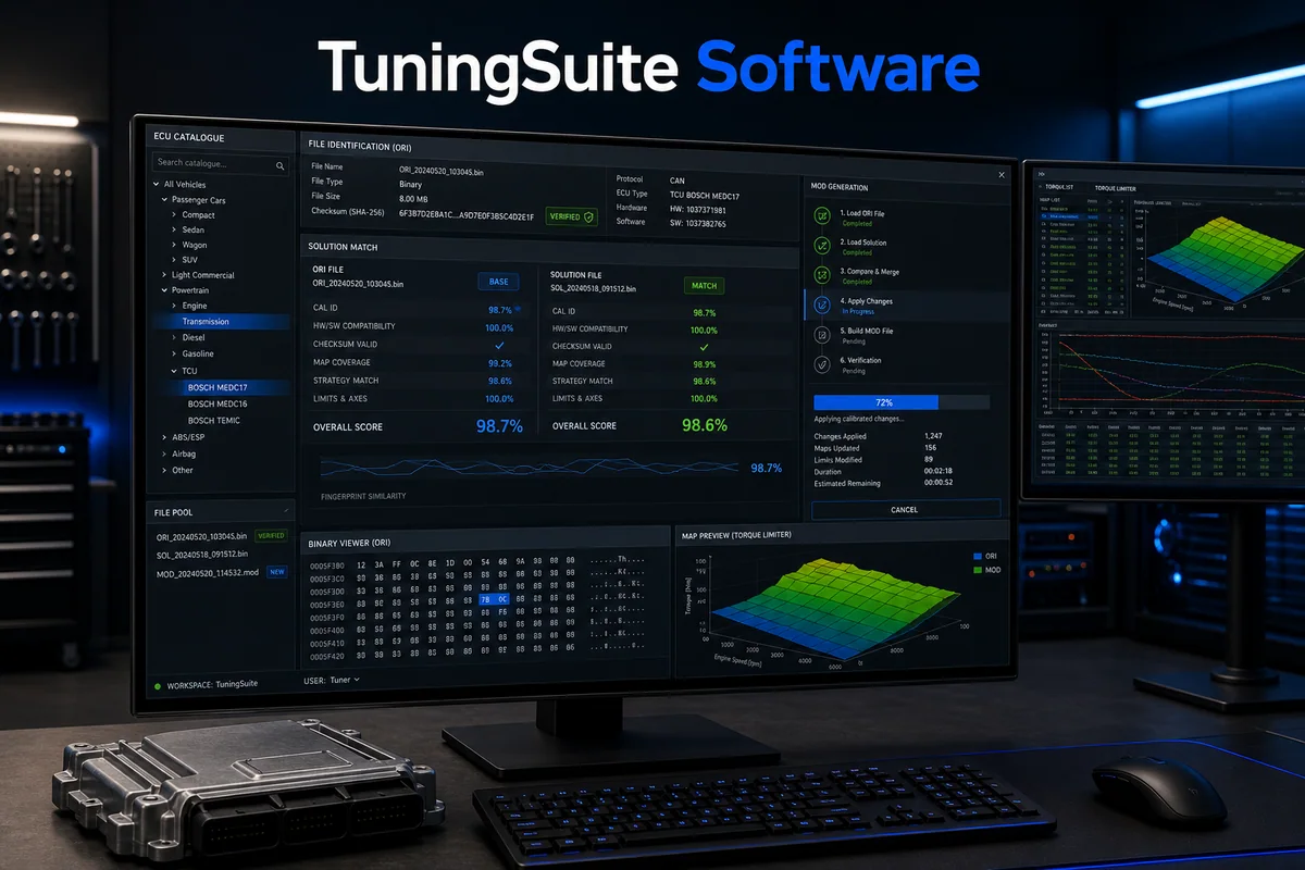 TuningSuite Software Cars — product workflow visual